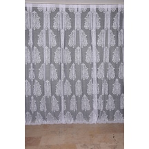 Büyük Damaks Beyaz Dikilmiş Pileli Fon Perde 300x260 Cm
