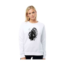Kızılderili Kız Baskılı Beyaz Kadın Sweatshirt (528357414)