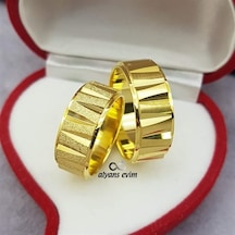 Zikzak Desenli Altın Kaplama Çift Gümüş Alyans Yüzük