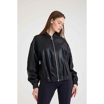 Oversize Bayan Deri Ceket Vb-5 Bk-2785 - 24038 Siyah