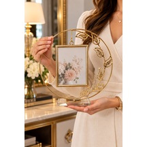 Gold Yaprak Desenli Dekoratif Fotoğraf Çerçevesi 27x26 Cm Şık Metal Resimlik