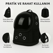 Fileli Şeffaf Yıkanabilir Evcil Hayvan Taşıma Çantası Uçuş Kurallarına Uygun Büyük Kedi Küçük Köpekler İçin Seyahat Çantası Siyah 4296