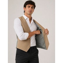 Mbb E-ticaret Erkek 6 Cepli Yelek İç Astarlı Sağ Sol İç Cepli Slim Fit Günlük Şık - Bej