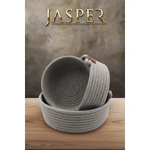 Jasper 3'lü Gri Jüt Hasır Sepet Oval Özel Tasarım Organizer