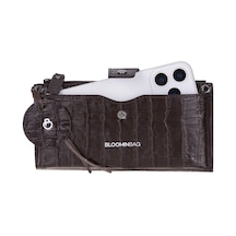 Bloominbag Mocha Croco Lozan Hakiki Süet Çapraz Askılı Telefon Bölmeli Cüzdan Çanta Kahverengi