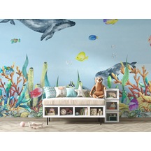 Balina Ve Renkli Balıklar Çocuk Odası Duvar Kağıdı