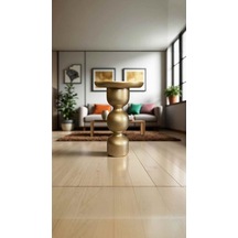 Altın Varaklı Doğal Ahşap Tekli Mantar Yan Sehpa - Handmade Wooden Coffee Table Altın