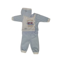 Neny Erkek Bebek Tulum Mavi Ayakkabı Resimli Çıtçıtlı Pamuklu 101 Şap Mavi