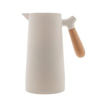 Tenfowee Wolff Çift Katmanlı Vakumlu Termos - Sıcak Ve Soğuk İçecekler İçin Tahta Saplı Sızdırmaz Kahve Termosu, Beyaz, 1l Beyaz