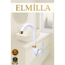 Beyaz Gold Armut Delta Kol Baston Borulu Banyo Lavabo Bataryası Çeşmesi Musluğu Çift Su Girişli