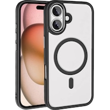 Apple Uyumlu iPhone 16 Kılıf Wireless Şarj Özellikli Krom Magsafe Silikon Kapak Siyah