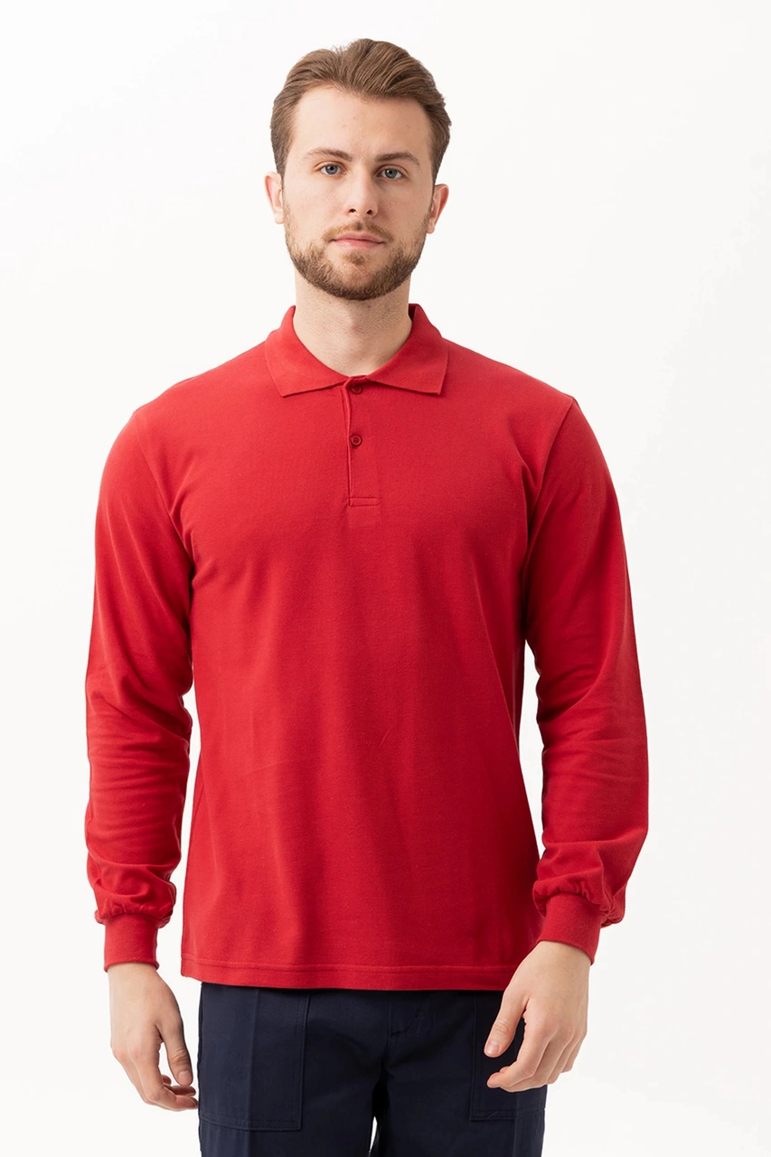 Padus %100 Pamuk Polo Yaka Uzun Kollu T-shirt Kırmızı