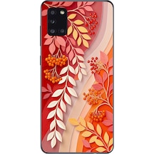 Samsung Galaxy A31 Uyumlu Kırmızı Beyaz İğdeler Baskılı Silikon Kılıf Renkli