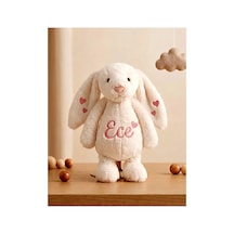 Uyku Arkadaşı Kişiye Özel İsme Özel Uzun Kulaklı Peluş Tavşan Ultra Soft Beyaz Beyaz