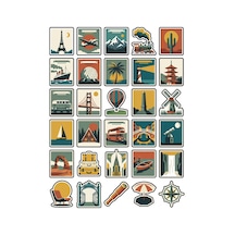 30 Adet Retro Seyahat Pulu Sticker Seti - Valiz Laptop Defter İçin Çok Renkli