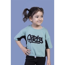 Toontoy Kids Toontoy Kız Çocuk Garni Detaylı Baskılı Tişört Yeşil