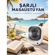 Mey İthalat Şarjlı Masaüstü Fan 3 Kademeli Hız Ayarlı Güçlü Hava Akışı