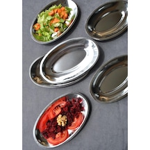 6'lı Paslanmaz Çelik Kayık Tabak Sunum Meze Tabağı 18 X 11 Cm - Düz Çok Renkli