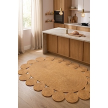 Villadia Home Textile Jüt Hasır Oval Kilim Dekoratif Örgü Model Halı Salon Oturma Odası Mutfak Koridor Yatak Odası Banyo Balkon Yolluk Bohem Ev Dekoru 222hasırbambu
