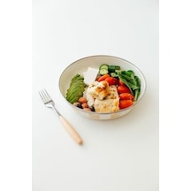 Beige Emaye Bowl Tabağı - Bowl Kase - Salata Kasesi - Sunum Kasesi Açık Mavi