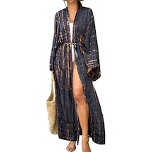 Yucama Damen Chiffon Boho Kimono Maxi-kleid Strandkleid Lang Sommerkleid - H Koyu Mavi