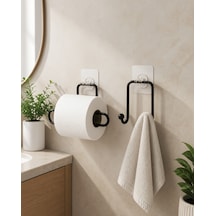 Yapışkanlı Banyo Seti 2'li Rulo Kağıt Tutucu Ve Havlu Askılığı Çok Renkli