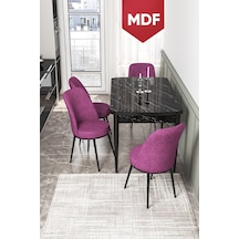 Canisa Kor Serisi MDF 70x114 Açılabilir Mutfak Masası Takımı Siyah Mermer Desen Masa 4 Mor Sandalye Masa Siyah Mermer Desen Sandalye Mor