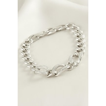 Zenviac456 Xuping Oval Zirkon Taşlı Lüks Çelik Bileklik Zenviac45678 Gümüş Rengi