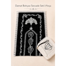 Damat Motifli Damat Bohçası Hediyelik Çeyizlik Damat Seccade / Seccade Seti 3 Parça Hurç/seccade/tesbih Siyah