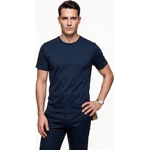 Jsco Erkek Bisiklet Yaka Pamuklu Kısa Kollu Standart Kalıp T-shirt Jsjs068 Mavi