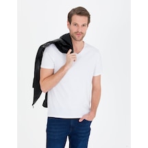 Pierre Cardin Beyaz Slim Fit V Yaka Basic Tişört