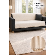 %100 Pamuk Kaymaz & Terletmez & Saçaklı & Yumuşak Koltuk Örtüsü-tek Ve Çift Kişilik Koltuklar İçin- 170 X 200 Cm Ekru