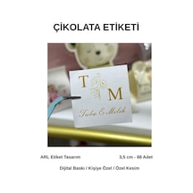 Söz, Kına, Nişan, Düğün Gold Renk Çiçekli Çikolata Etiketi 3,5 Cm 88 Adet - Arl Etiket Tasarım Beyaz