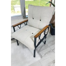 Ard & Garden Modern Tekli Koltuk Krem Fermuarlı Keten Kumaş, Modern Metal Konforlu Bahçe Balkon Mobilyası Krem