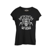 Viking Blood Crows And Axes Siyah Kadın Tshirt 001