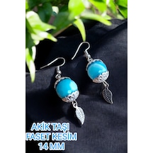 Akik Küpe 14 Mm Faset Kesim Akik Taşı Kğpe 2 Adet 1 Takım Mavi Akik Küpe Sertifikalı Ürün Mavi Mavi
