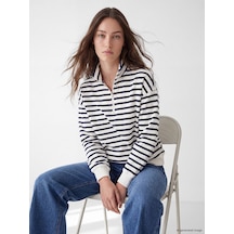 Lcw Modest Lacivert Çizgili Kadın Kalın Sweatshirt Tunik