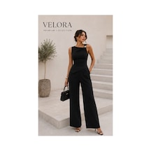Velora Grup Milano Gold Tokalı Drapeli Bluz & Palazzo Pantolon Kadın Takım Siyah - 912249416 Siyah