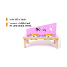 Ahşap Çelik Kâseli Özel Isim Baskılı Kedi- Küçük Irk Köpek Mama Ve Su Kabı-pembe-2 350 Ml.