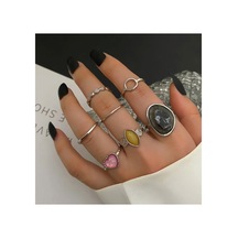 Passion Silver Gümüş Renkli Siyah Taşlı Vintage Bohem 6 Parça 6'lı Yüzük Seti