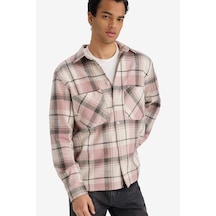 Defacto Regular Fit Polo Yaka Kareli Flanel Uzun Kollu Gömlek G2331ax25aupn528 Pembe-pn528