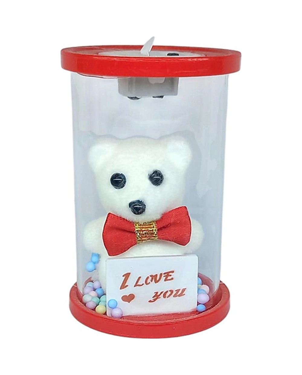Cam Fanus Işıklı I Love You Ayıcık Kırmızı