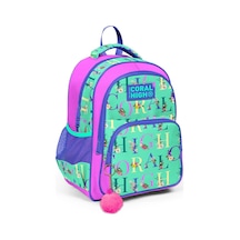 Coral High Kids Su Yeşili Açık Pembe Monogram Desenli Üç Bölmeli Okul Sırt Çantası 14410