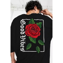 Startmore Oversize Rose Unisex Siyah T-shirt Siyah