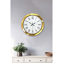 36 Cm Gold Metal Roma Rakamlı Duvar Saati Renkli