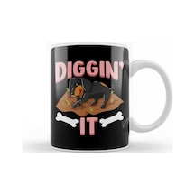 Funny Diggin' It Cute Dachshund Pun Digging Bones Kupa Bardak Porselen Karışık