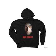 Mr Robot Elliot Motherboard Siyah Fermuarlı Kapşonlu Sweatshirt Siyah