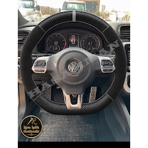 Volkswagen Scirocco Dikme Direksiyon Kılıfı Alcantara Süet Mat Karbon Gri Yüzük Ve Dikiş Spor Direksiyon 2008-2014