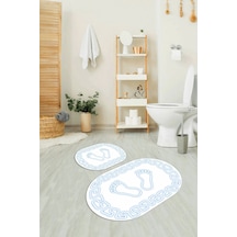 Buççin Online Mağaza Dijital Baskılı Kaymaz Yıkanabilir Ayak Desen Oval Banyo Takımı Klozet Takımı Polyester Beyaz Çok Renkli