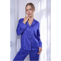 Gizotti Saks Mavi Saten İkili Pijama Takımı M Saks Mavi